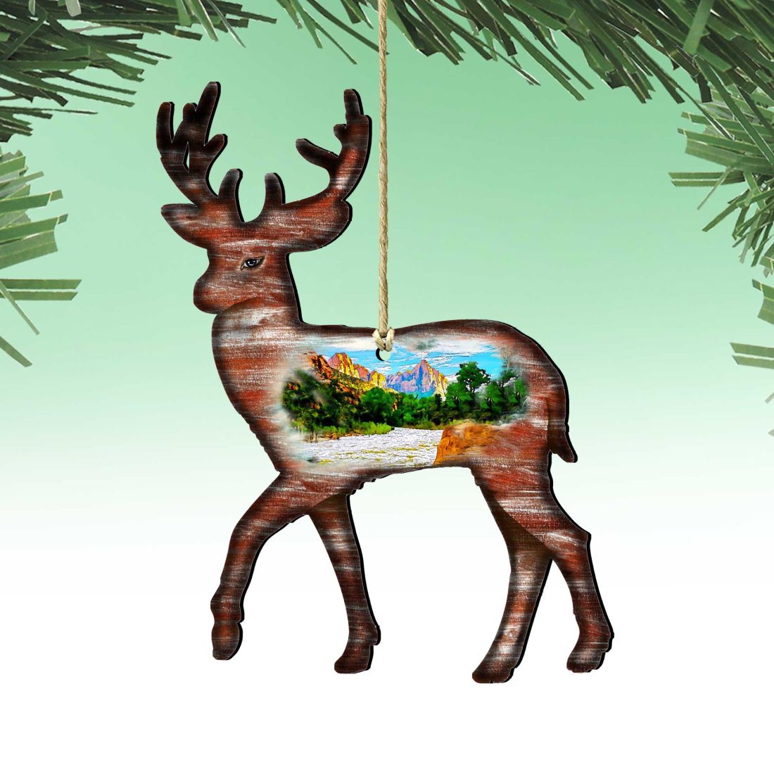 Hand-Carved Wildlife Tree bundle: Deer wooden ornament
