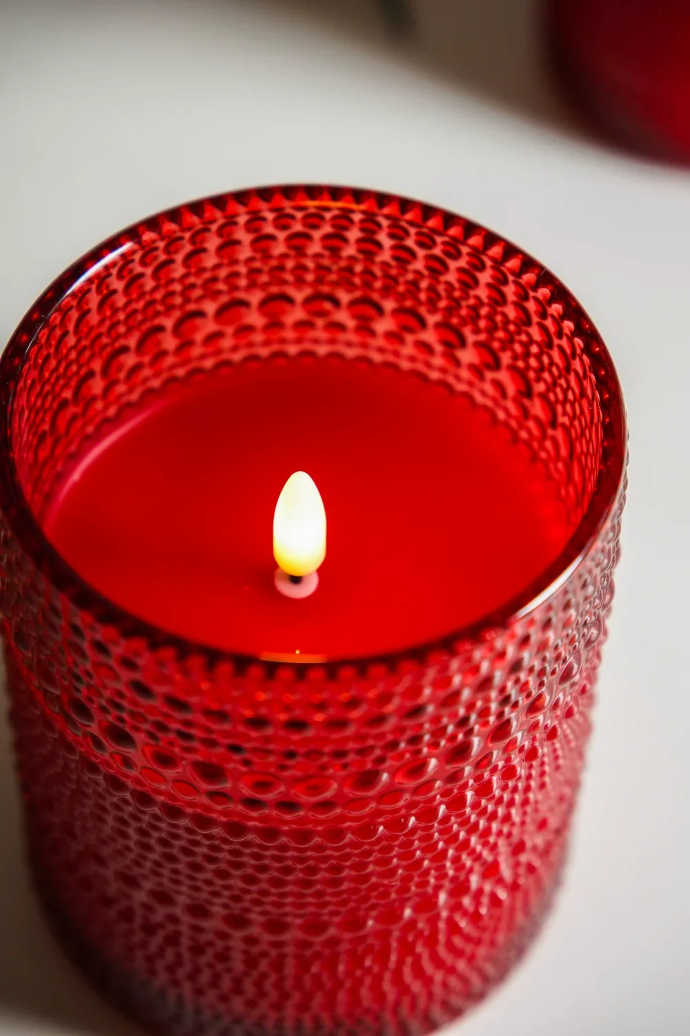 Red Hobnail Glass 3D Flameless Wax Candle
