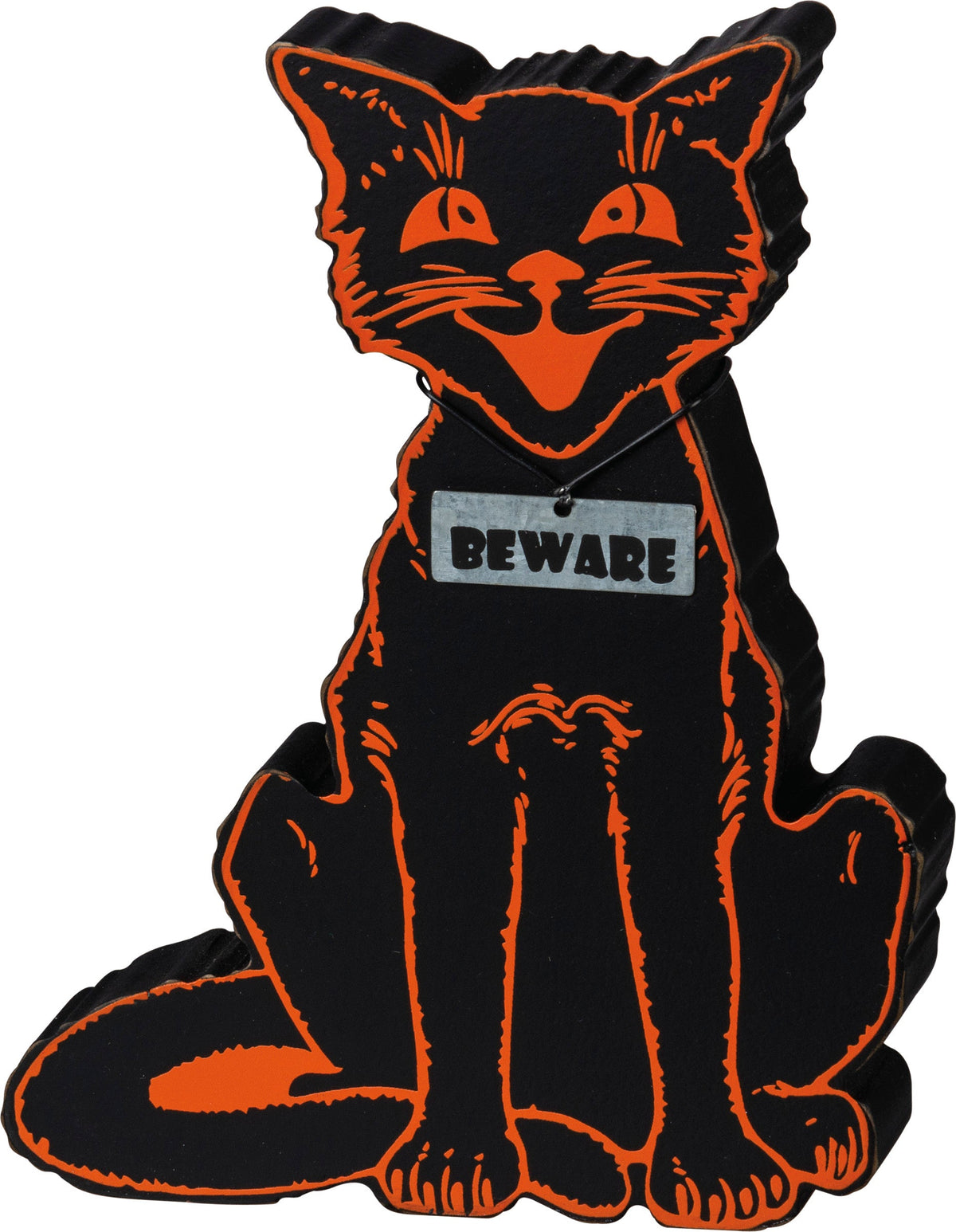 Beware Black Cat Chunky Sitter Wood Sign