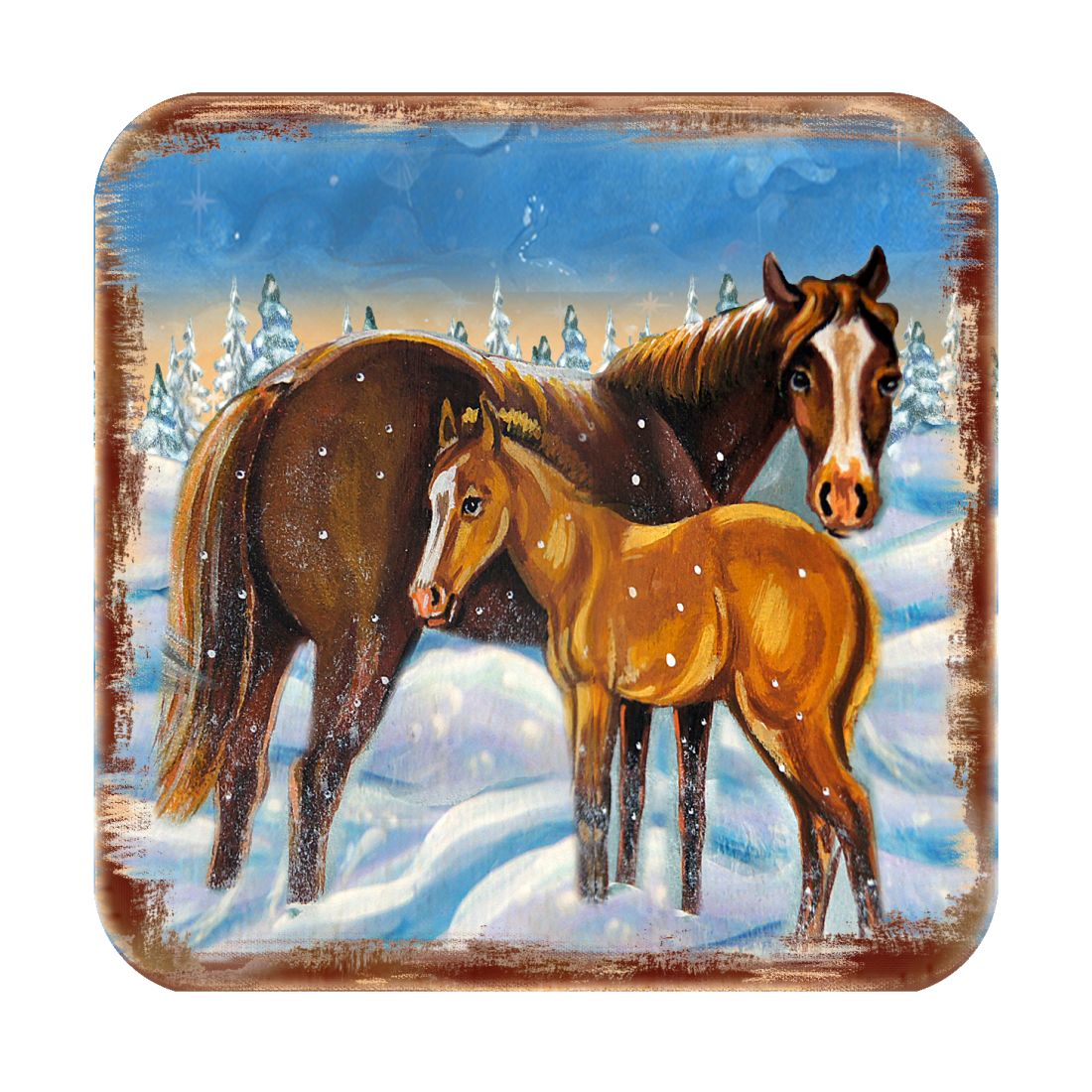 Horsey Wooden Cork Coasters Gift Set of 4 by Nature Wonders - Nature Wildlife Decor  - 95218C-S4