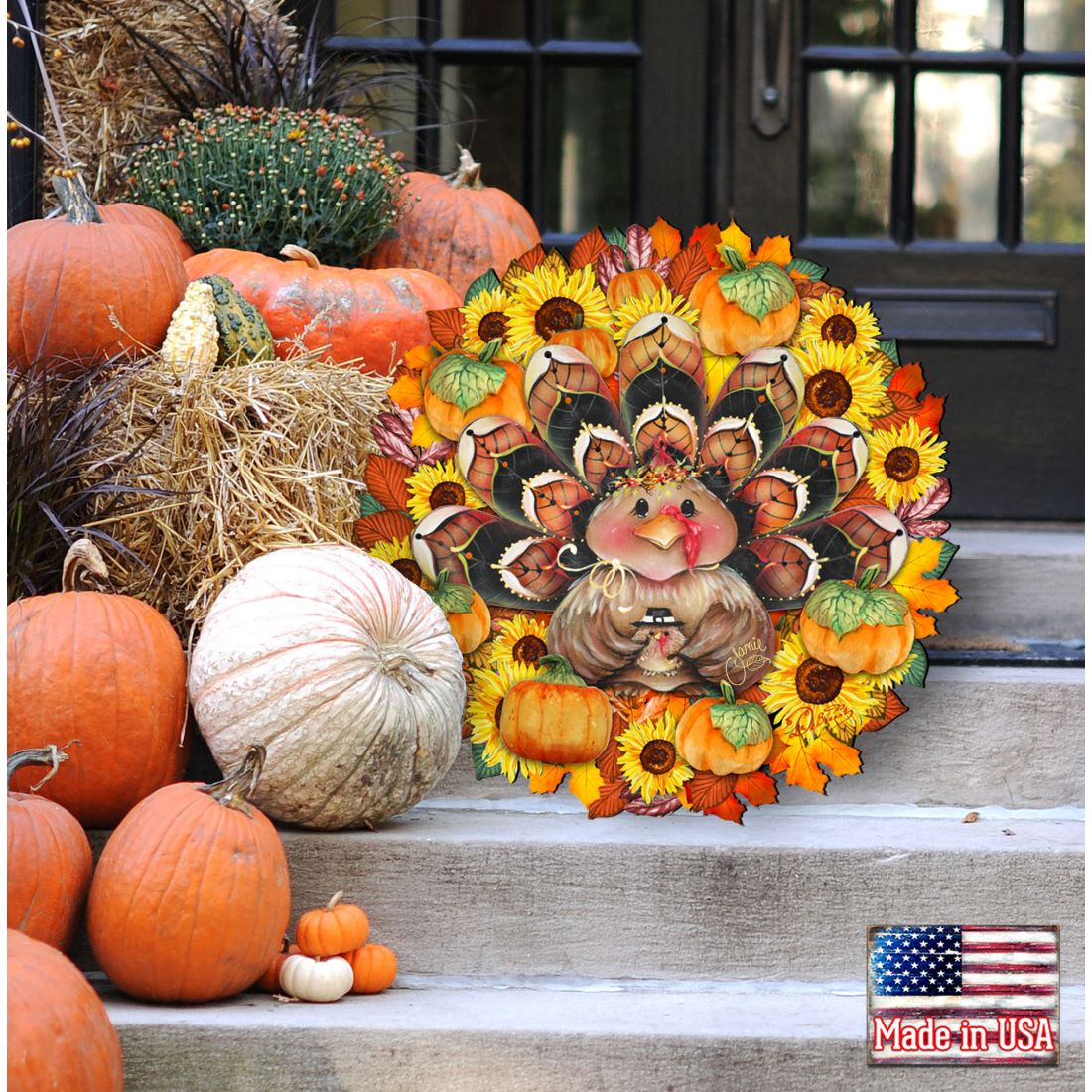 Turkey Holiday Door Wreath - Thanksgiving Halloween Decor by Jamie Mills-Price - 8185305-3H-MP