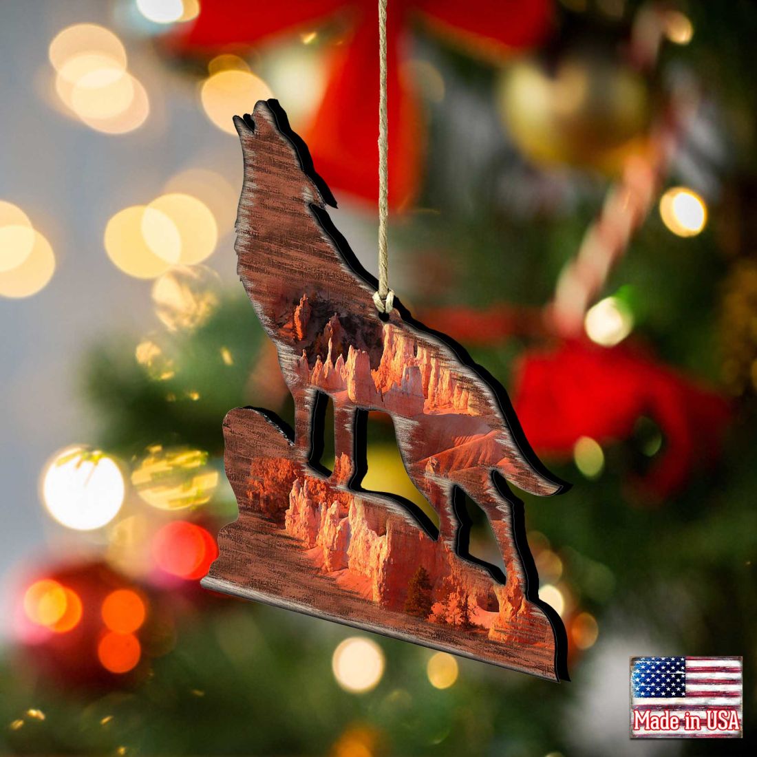 Howling Wolf Wooden Ornaments by Nature Wonders - Wildlife Holiday Decor - 8198227-3