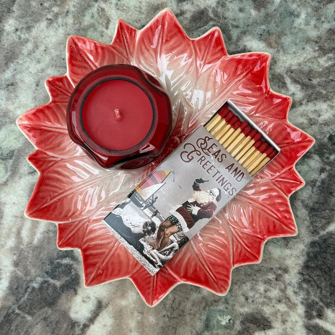 Hand-Painted Poinsettia Ceramic Plate