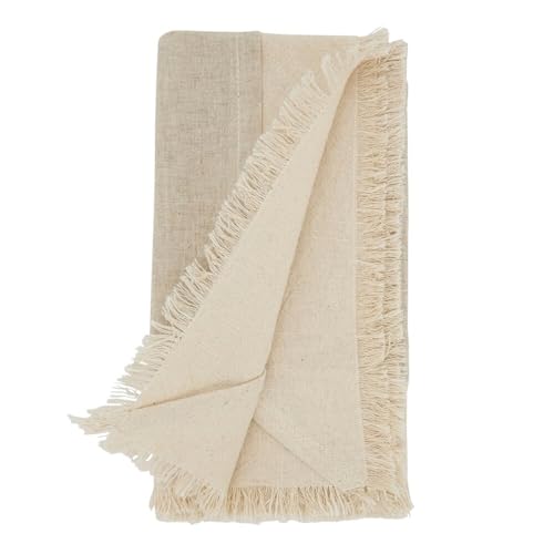 Fennco Styles Double-Layer Fringe Cotton Blend Cloth Napkins 20" W X 20" L, Set of 4 - Natural Dinner Napkins for Home, Dining Table Décor, Family Gathering, Banquets and Special Events
