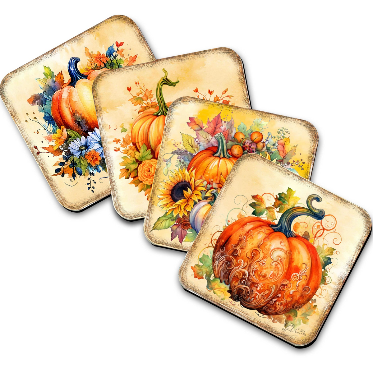 Turkey Day Tabletop bundle: Pumpkin wooden cork coasters, set of 4