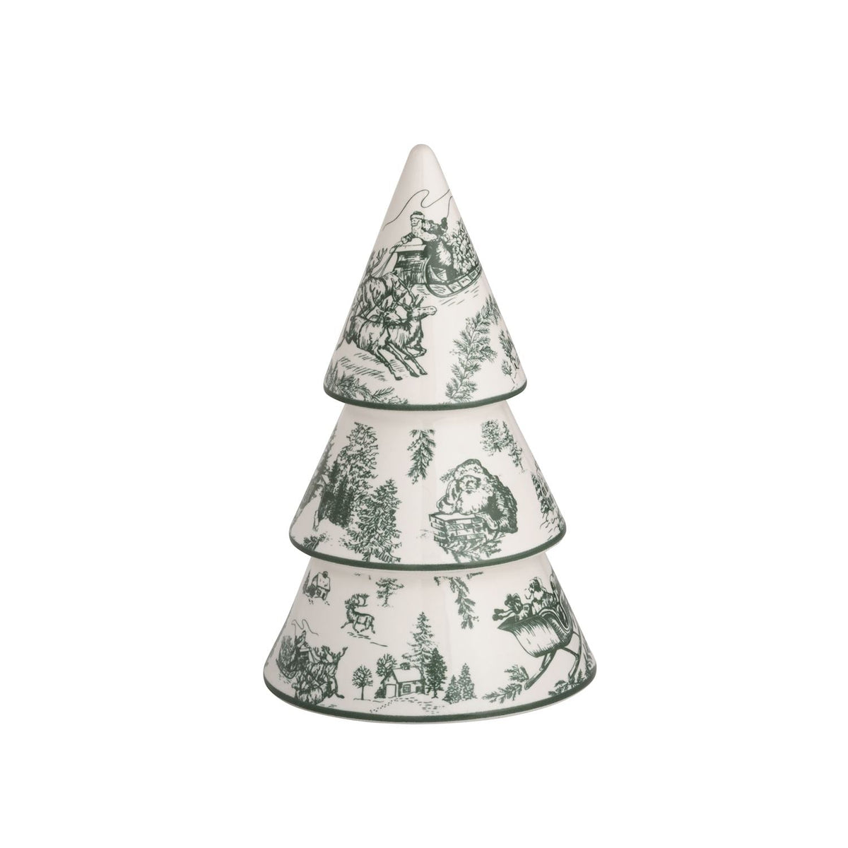 Hand-Painted Green Toile Ceramic Christmas Tree Sitters