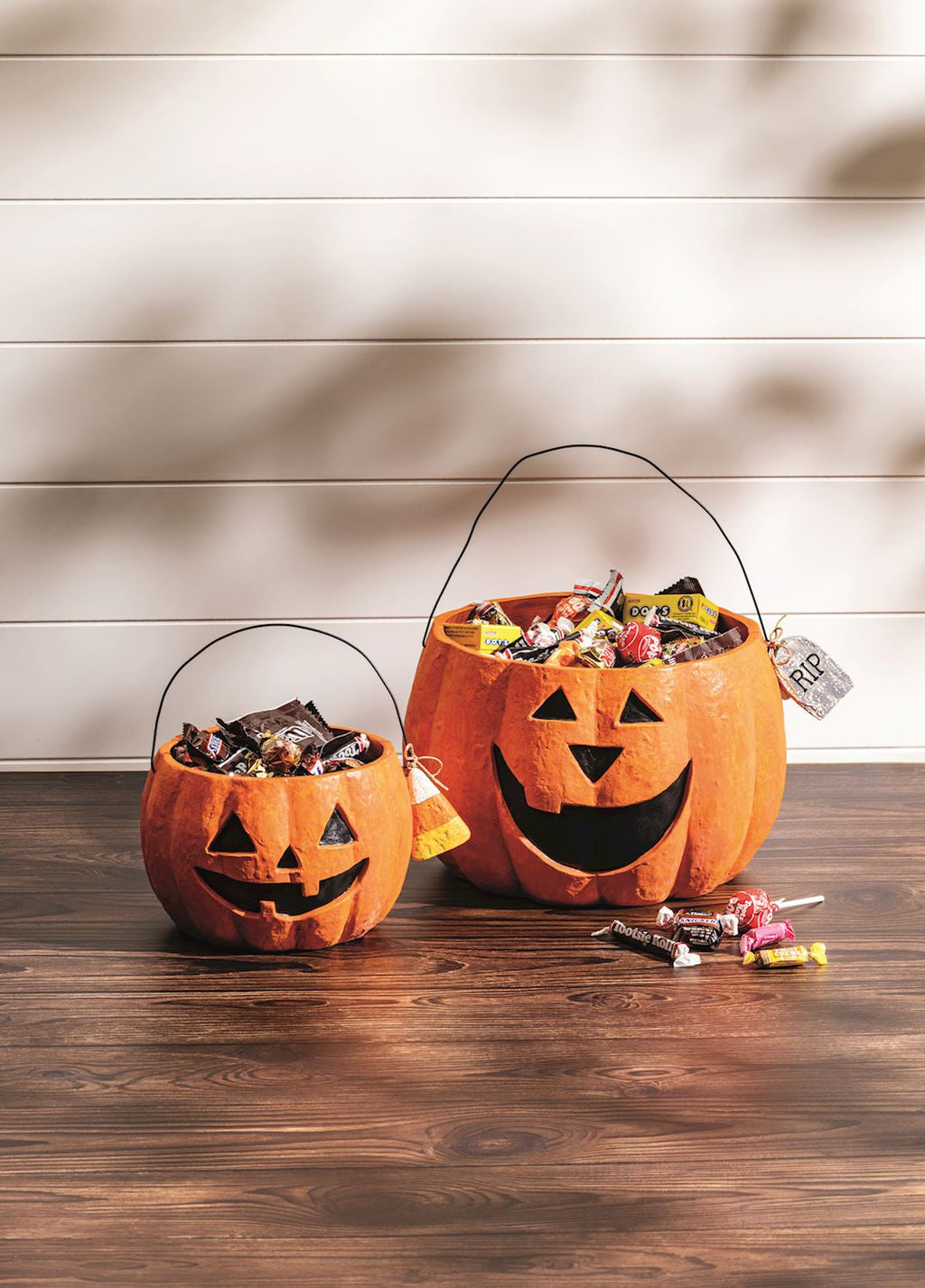 Paper Mache Orange Jack-O'-Lantern Treat Buckets | 2 Sizes