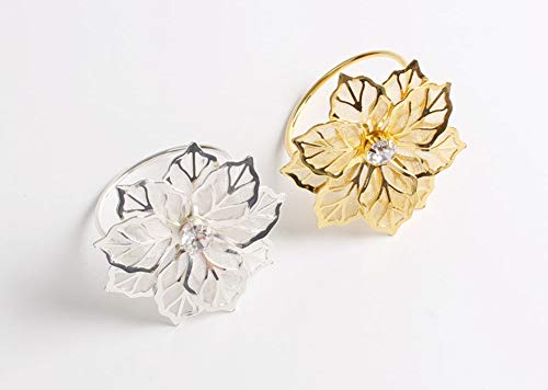 Fennco Styles Rhinestone Crystal Flower Napkin Rings Wedding Holiday Table Decoration - Set of 4