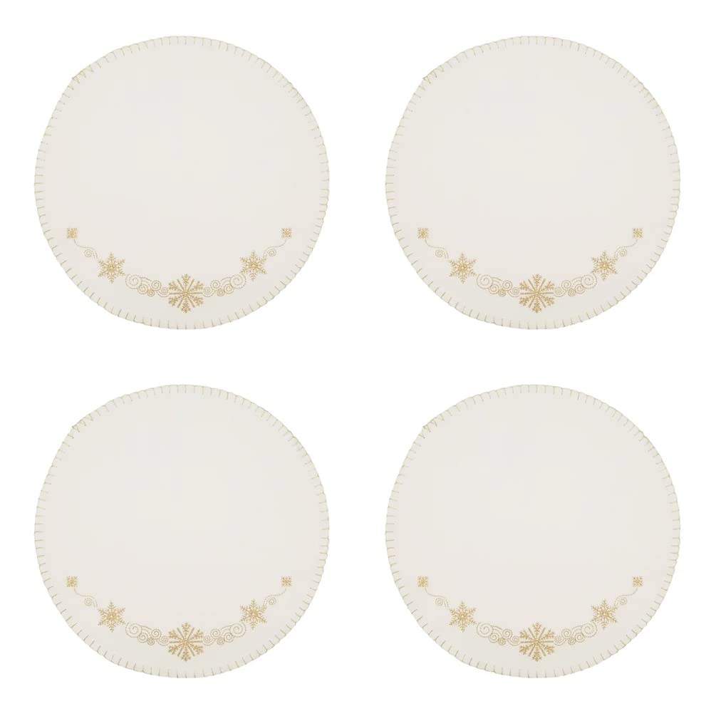 Fennco Styles Christmas Collection Embroidered Design Placemats 14" Round, Set of 4 - Festive Table Mats for Christmas, Winter Holidays, Home Décor, Banquet, Family Gathering, Special Occasion