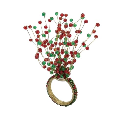 Fennco Styles Beaded Spray Design Napkin Rings, Set of 4 - Orange Napkin Holders for Home, Dining Table Decor, Banquets, Family Gathering and Special Occasion