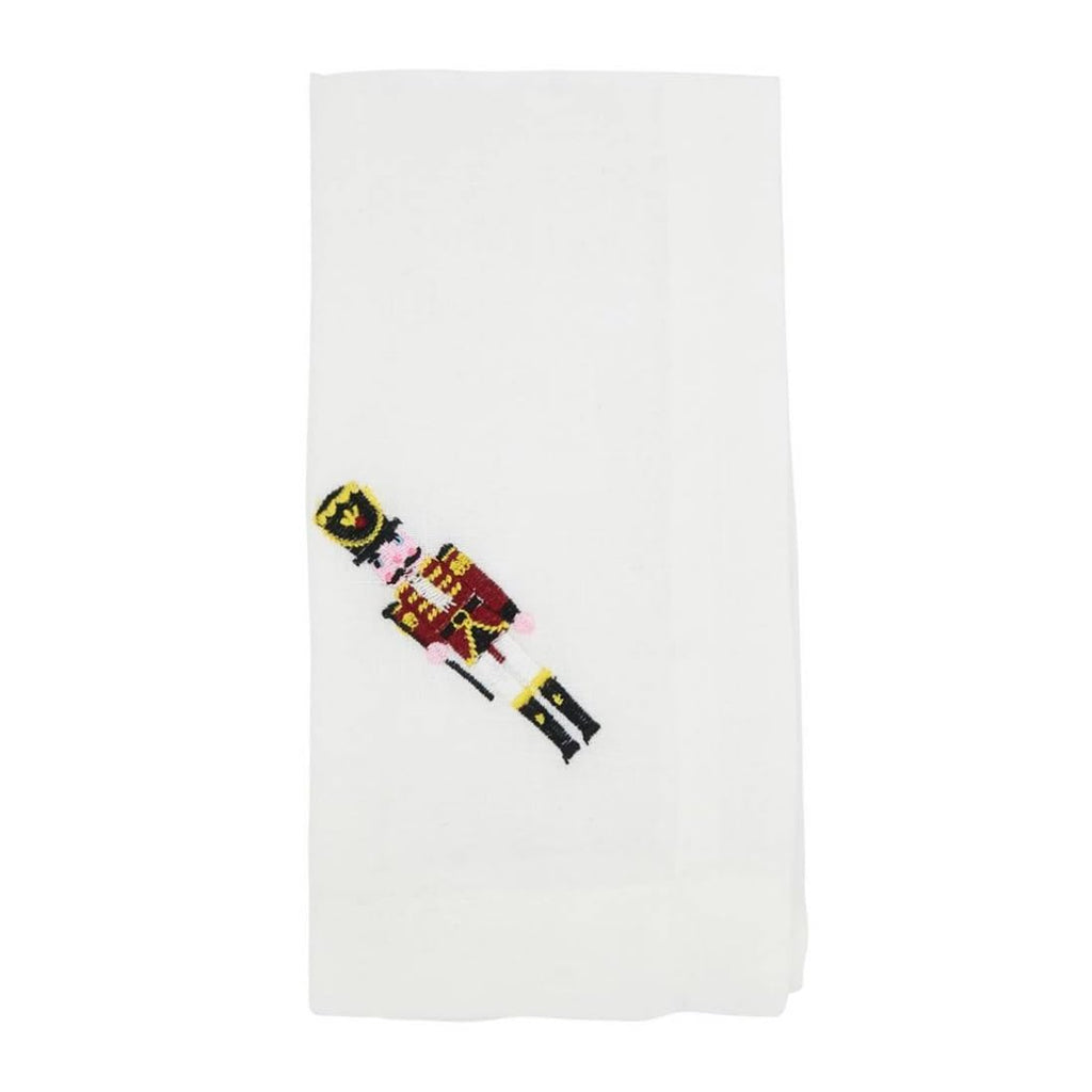 Fennco Styles Embroidered Nutcracker Holiday Cloth Napkins 20" W x 20" L, Set of 4 - White Festive Dinner Napkins for Christmas, Dining Table, Family Gatherings, Banquets & Home Décor