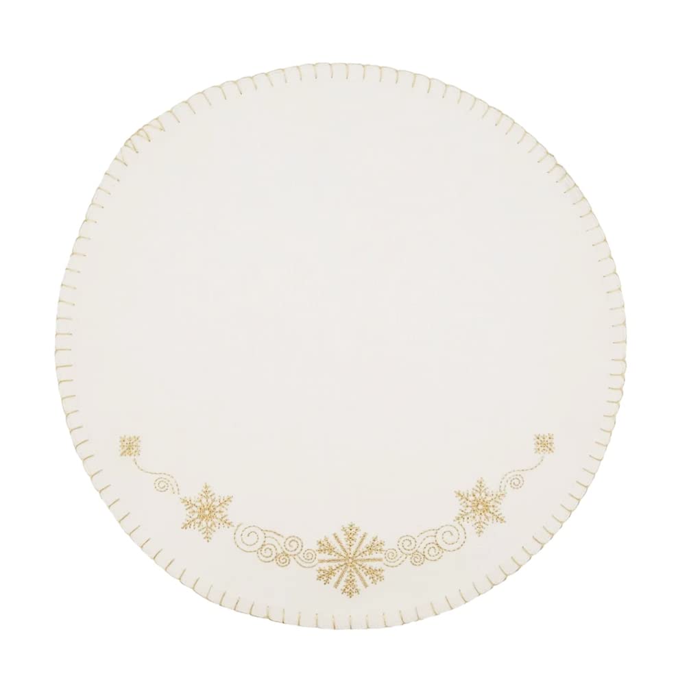 Fennco Styles Christmas Collection Embroidered Design Placemats 14" Round, Set of 4 - Festive Table Mats for Christmas, Winter Holidays, Home Décor, Banquet, Family Gathering, Special Occasion