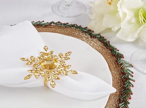Fennco Styles Beaded Elegant Snowflake Napkin Rings, Set of 4 - Jeweled Holiday Napkin Holders for Home Décor, Christmas, Banquets, Weddings and Special Occasions