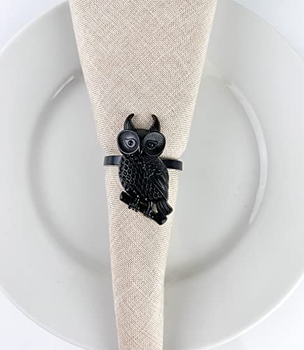 Fennco Styles Perched Owl Metal Napkin Rings, Set of 4 - Animal Napkin Holders for Home Décor, Dining Table, Banquets, Family Gathering and Special Occasions