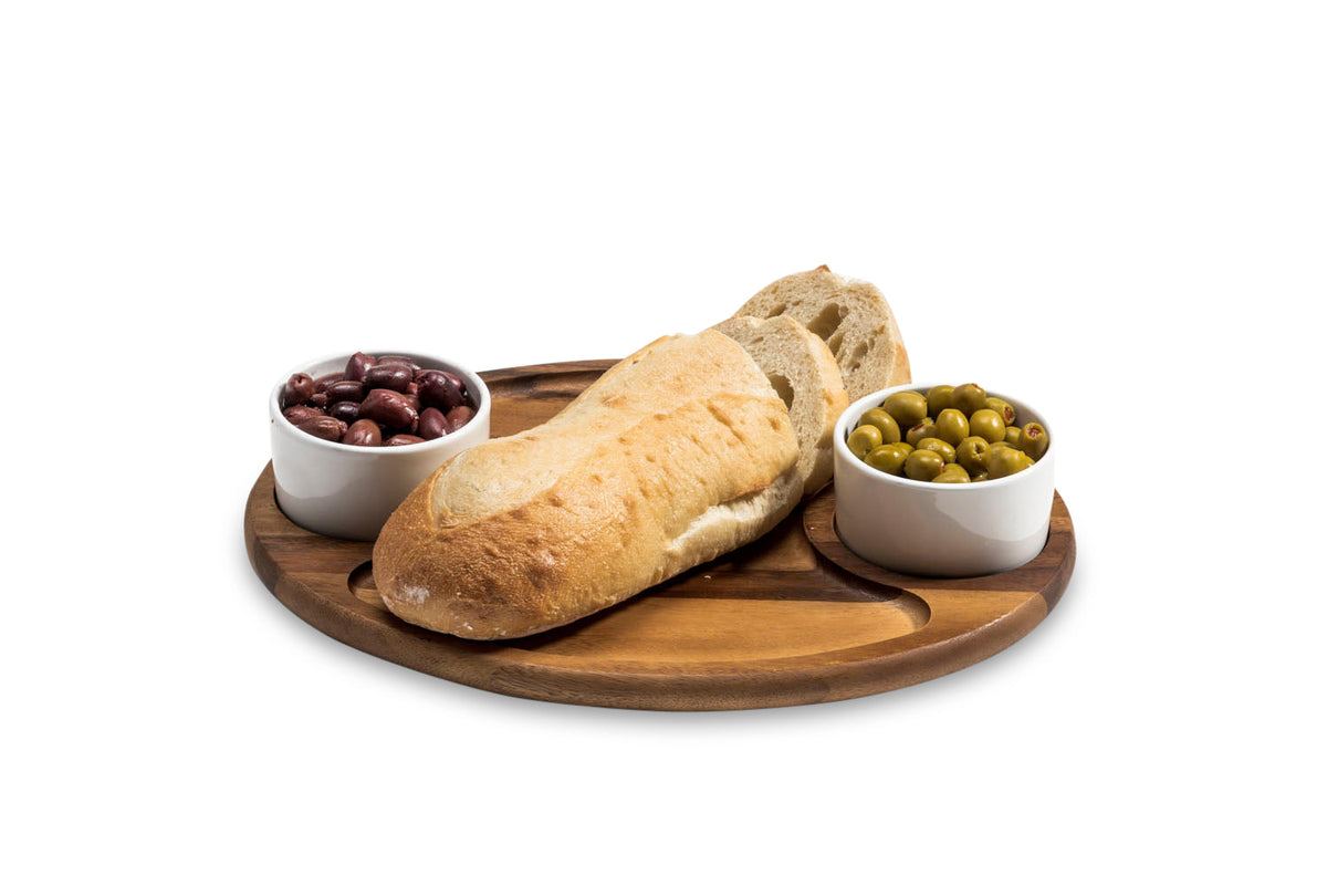 Charcuterie/ Serving Tray w/ 2 ceramic bowls w/ lids