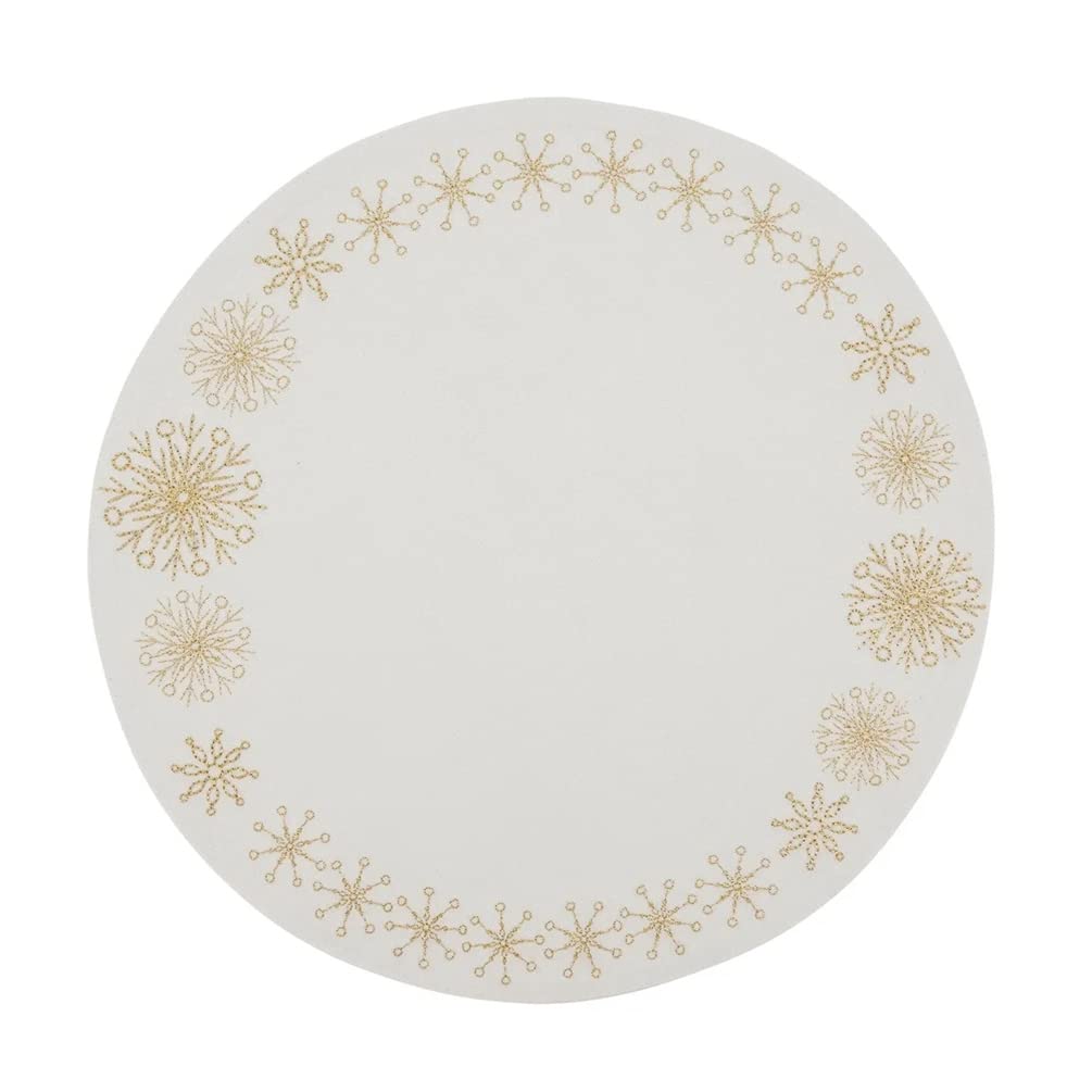 Fennco Styles Christmas Collection Embroidered Design Placemats 14" Round, Set of 4 - Festive Table Mats for Christmas, Winter Holidays, Home Décor, Banquet, Family Gathering, Special Occasion