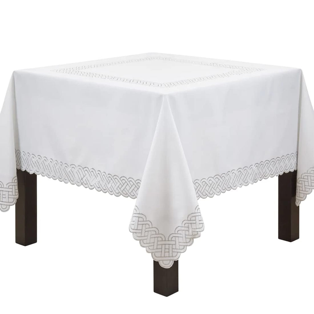 Fennco Styles Braid Emroidered Metallic Border Table Runner 16" W x 54" L - Silver Table Cover for Home Décor, Everyday Use, Christmas, Banquets and Special Events