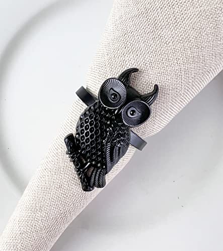 Fennco Styles Perched Owl Metal Napkin Rings, Set of 4 - Animal Napkin Holders for Home Décor, Dining Table, Banquets, Family Gathering and Special Occasions