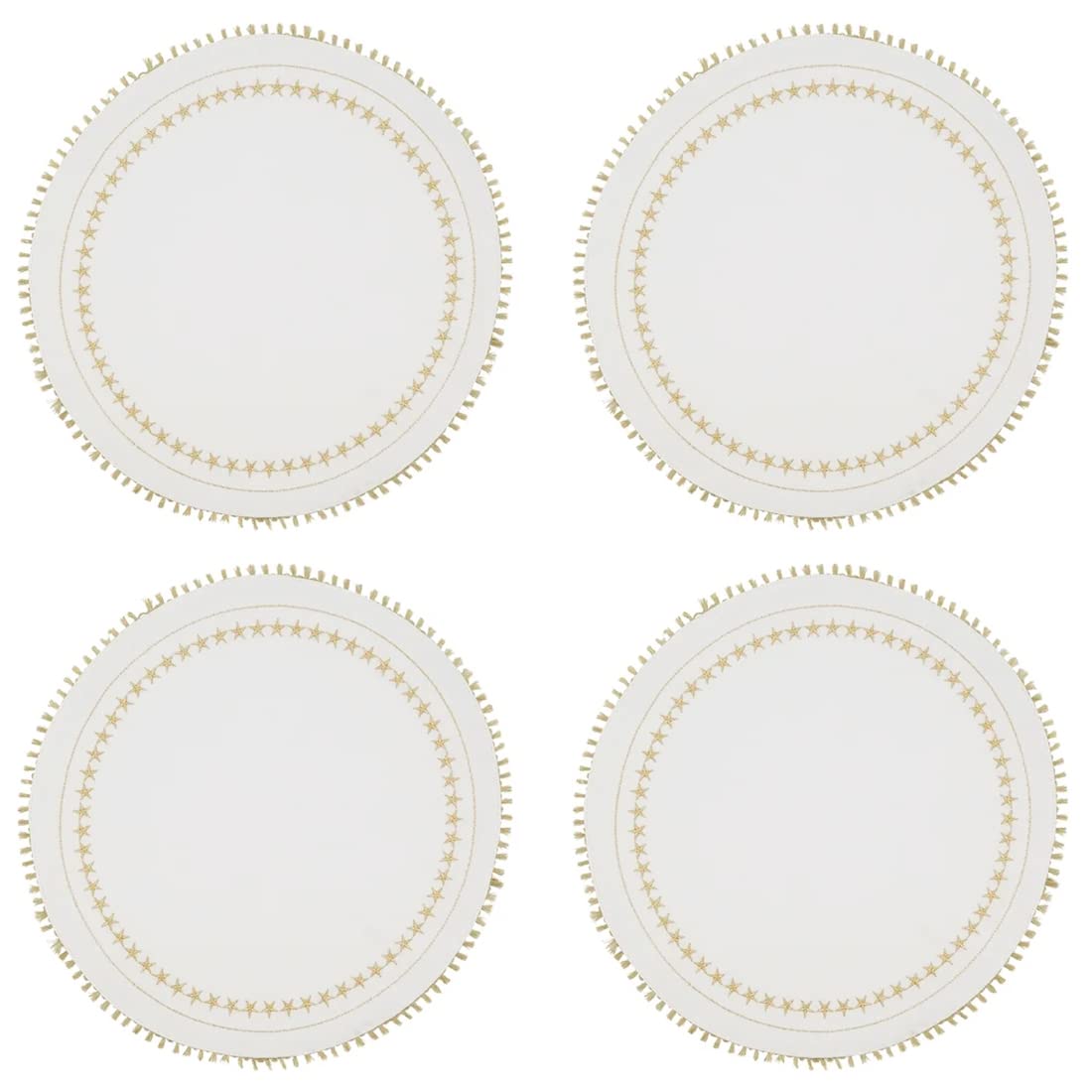 Fennco Styles Christmas Collection Embroidered Design Placemats 14" Round, Set of 4 - Festive Table Mats for Christmas, Winter Holidays, Home Décor, Banquet, Family Gathering, Special Occasion