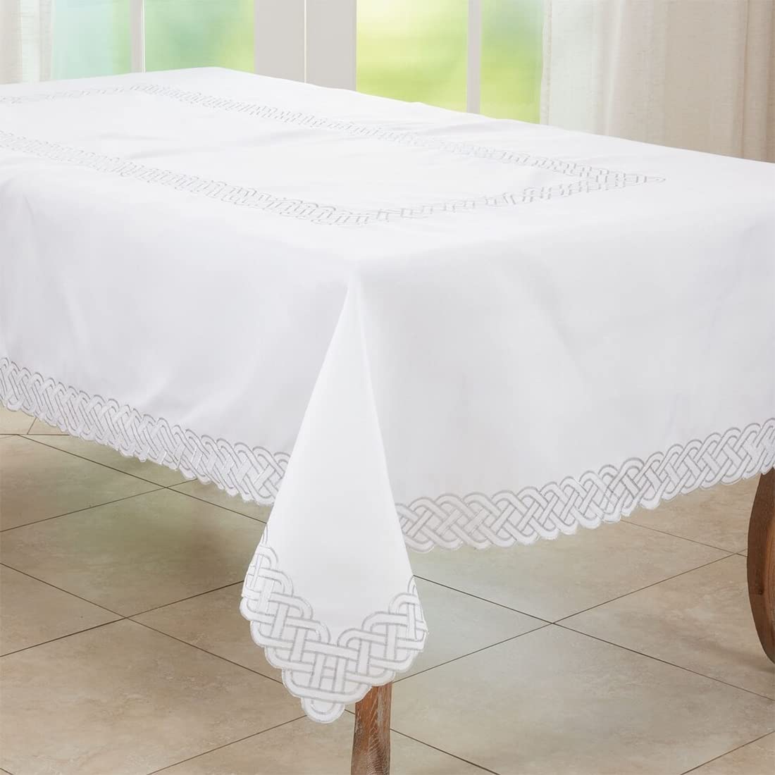 Fennco Styles Braid Emroidered Metallic Border Table Runner 16" W x 54" L - Silver Table Cover for Home Décor, Everyday Use, Christmas, Banquets and Special Events