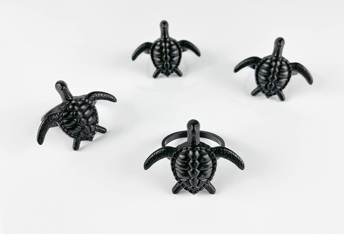 Fennco Styles Nature's Touch Sea Turtle Metal Napkin Rings, Set of 4 – Bronze Sea Creatures Napkin Holders for Family Dinner, Themed Party, Table Décor, Banquets, Holidays and Special Occasion