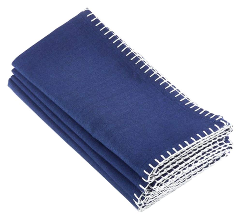 Fennco Styles Celena Collection Contemporary Whip Stitched 100% Pure Cotton 20"x20" Cloth Napkins, Set of 4 - Navy Blue Diner Napkins for Banquet, Brunch Table, Special Events
