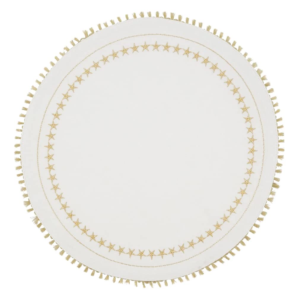 Fennco Styles Christmas Collection Embroidered Design Placemats 14" Round, Set of 4 - Festive Table Mats for Christmas, Winter Holidays, Home Décor, Banquet, Family Gathering, Special Occasion
