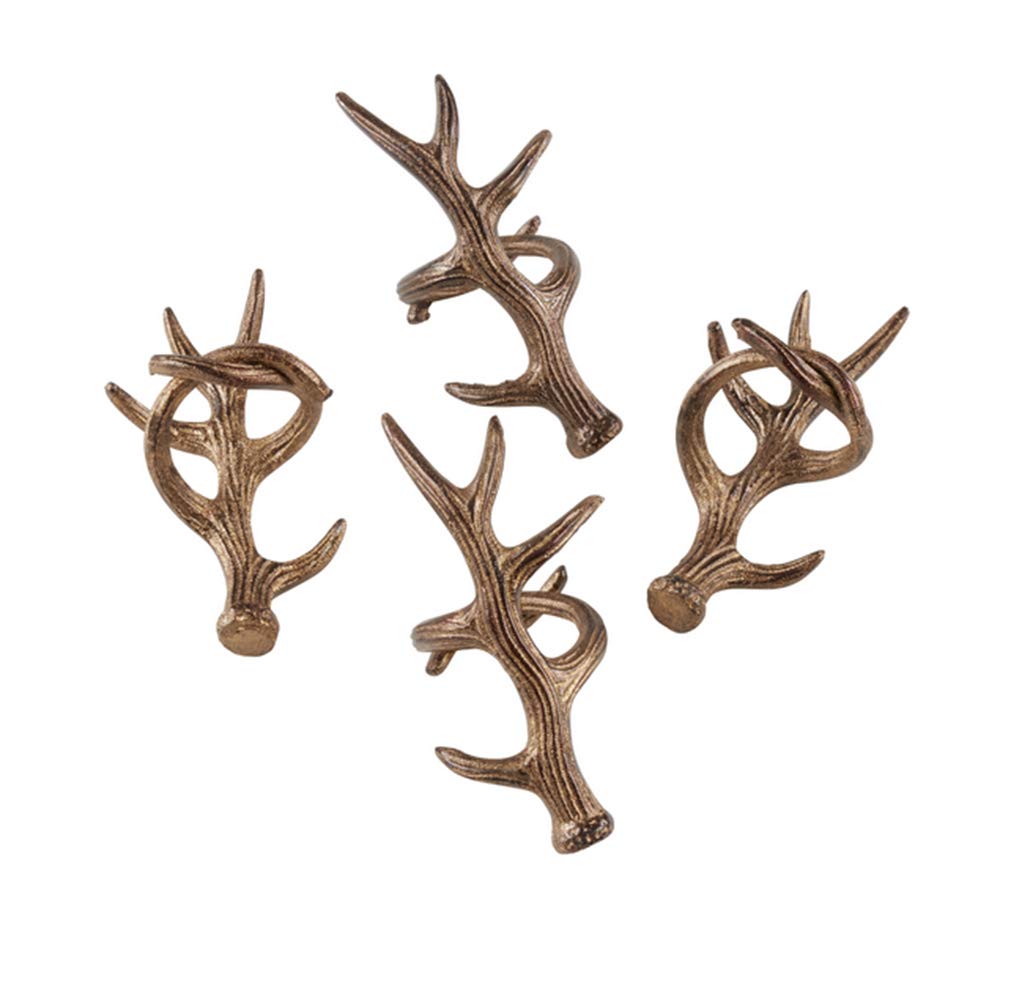 Fennco Styles Rustic Antler Design Aluminum Napkin Rings, Set of 4- Bronze Branch Napkin Holders for Home Decor, Banquets, Holiday and Special Occasions