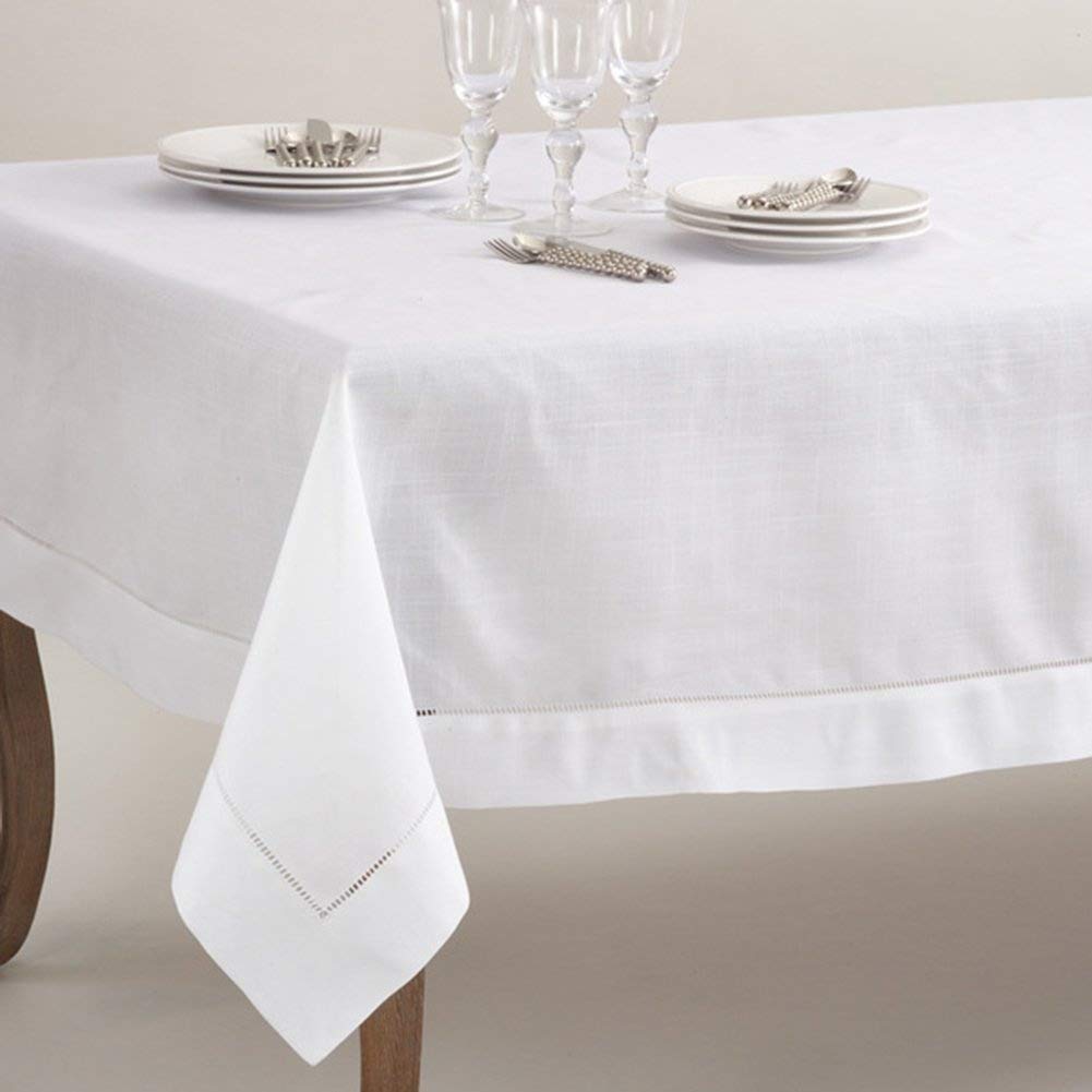 Fennco Styles Hemstitched Table Linen Tablecloth Napkins (90" Square Tablecloth)