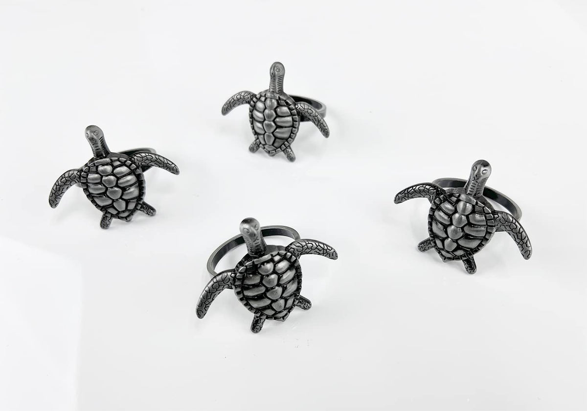 Fennco Styles Nature's Touch Sea Turtle Metal Napkin Rings, Set of 4 – Bronze Sea Creatures Napkin Holders for Family Dinner, Themed Party, Table Décor, Banquets, Holidays and Special Occasion