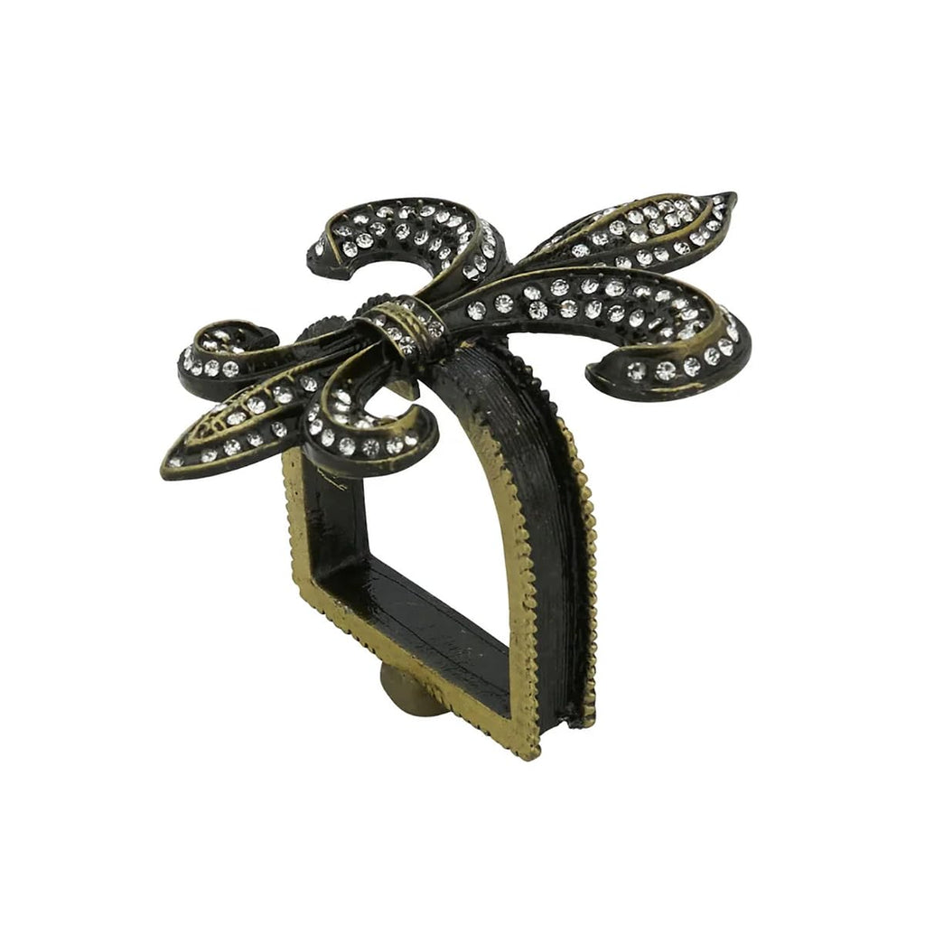 Fennco Styles Bejeweled Fleur De Lis Metal Napkin Rings, Set of 4 - Black Napkin Holders for Home Decor, Dining Table, Banquets, Family Gathering and Special Occasions
