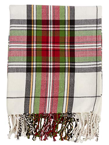 Fennco Styles Country Plaid Tassel 100% Cotton Throw 50 x 60 Inch - Black Red Blanket for Couch, Living Room, Bedroom, Christmas Décor and Everyday Use