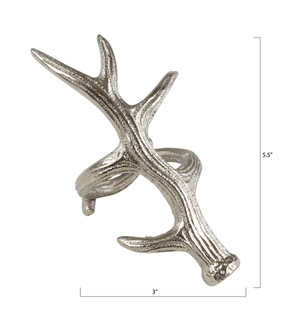 Fennco Styles Rustic Antler Design Aluminum Napkin Rings, Set of 4- Bronze Branch Napkin Holders for Home Decor, Banquets, Holiday and Special Occasions