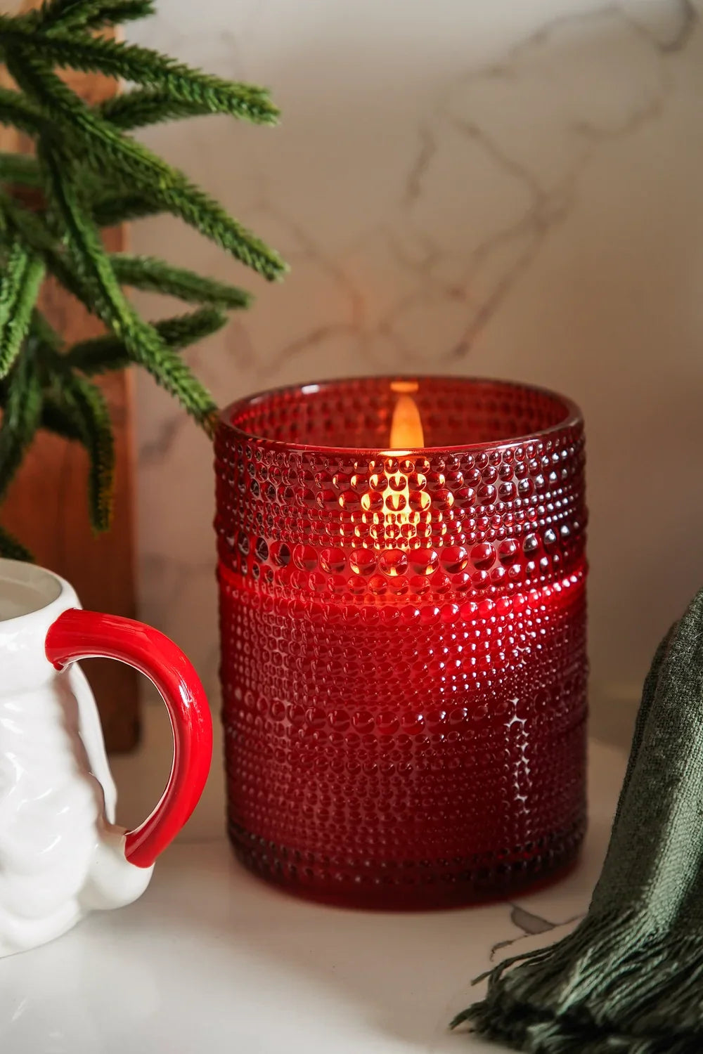 Red Hobnail Glass 3D Flameless Wax Candle