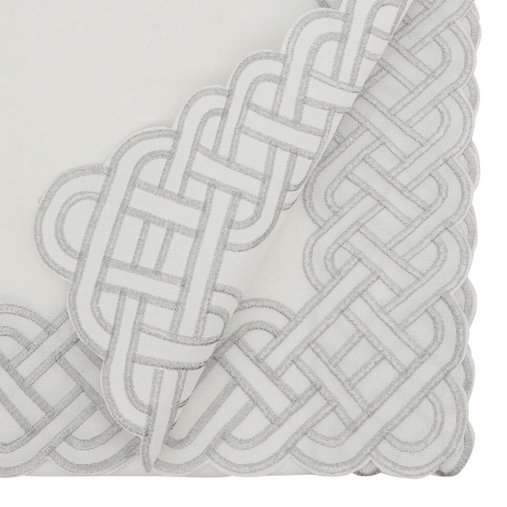 Fennco Styles Braid Emroidered Metallic Border Table Runner 16" W x 54" L - Silver Table Cover for Home Décor, Everyday Use, Christmas, Banquets and Special Events