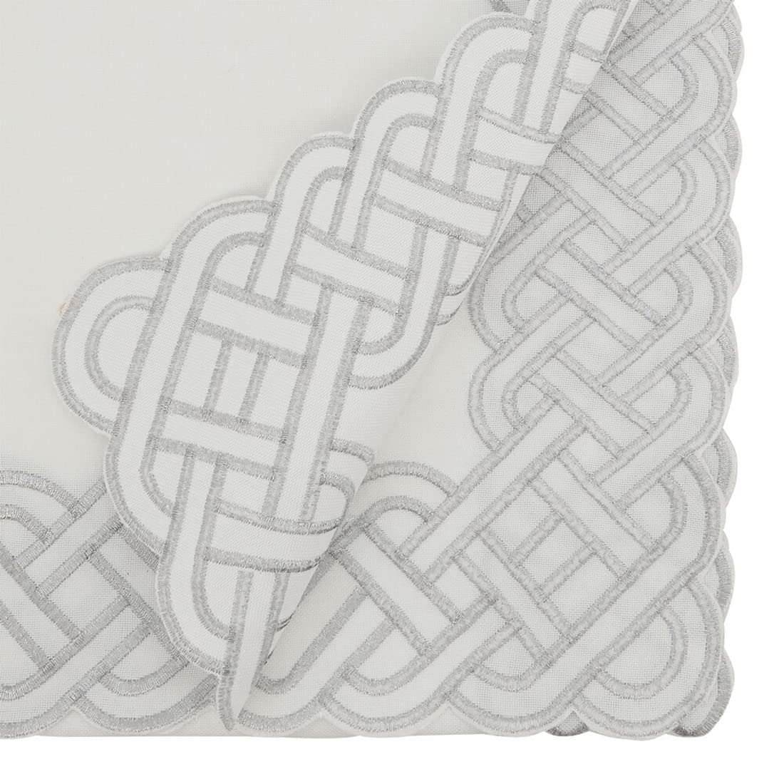 Fennco Styles Braid Emroidered Metallic Border Table Runner 16" W x 54" L - Silver Table Cover for Home Décor, Everyday Use, Christmas, Banquets and Special Events