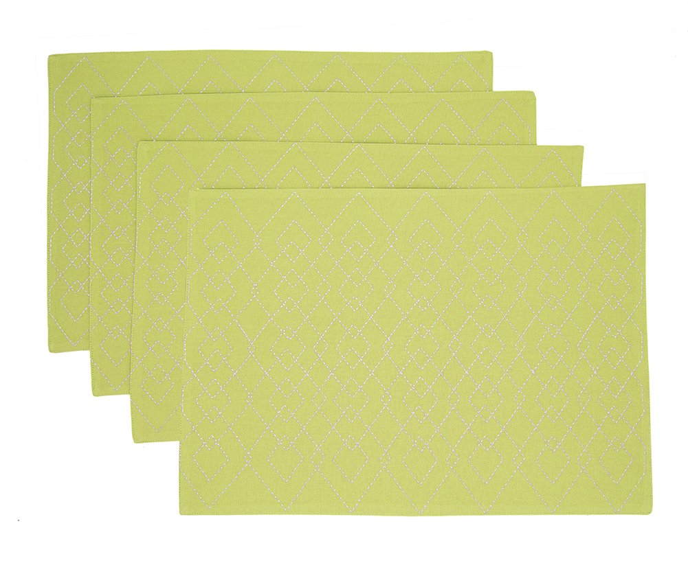 Fennco Styles Maxson Soild Shimmering Border Design Cotton Cloth Napkin and Placemat