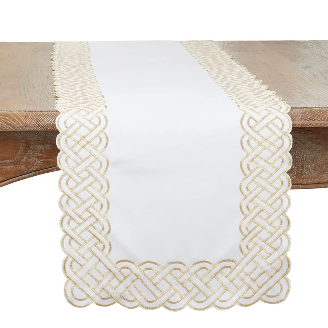 Fennco Styles Braid Emroidered Metallic Border Table Runner 16" W x 54" L - Silver Table Cover for Home Décor, Everyday Use, Christmas, Banquets and Special Events