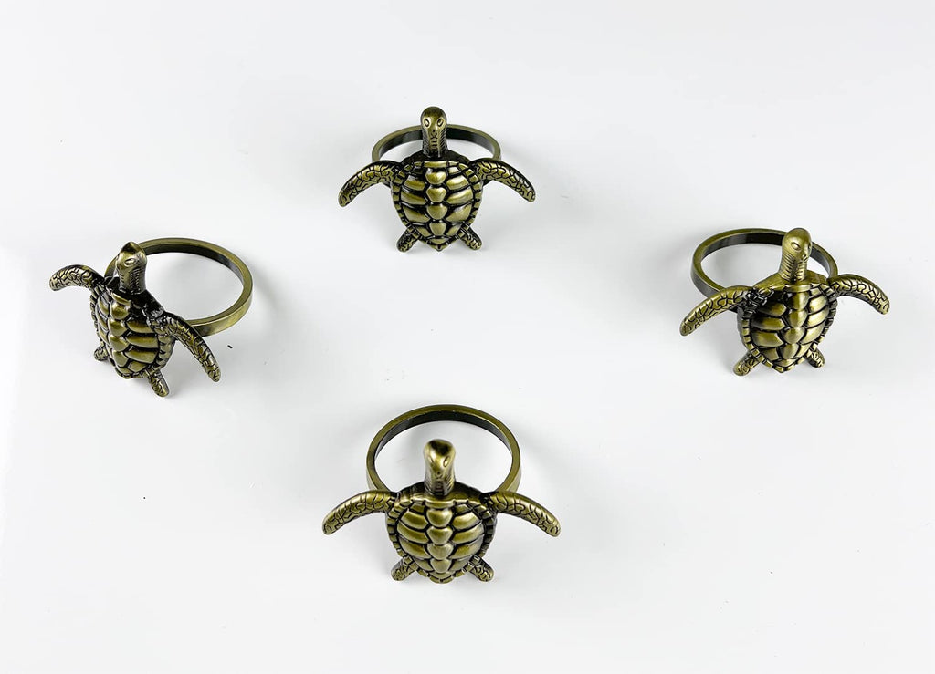 Fennco Styles Nature's Touch Sea Turtle Metal Napkin Rings, Set of 4 – Bronze Sea Creatures Napkin Holders for Family Dinner, Themed Party, Table Décor, Banquets, Holidays and Special Occasion