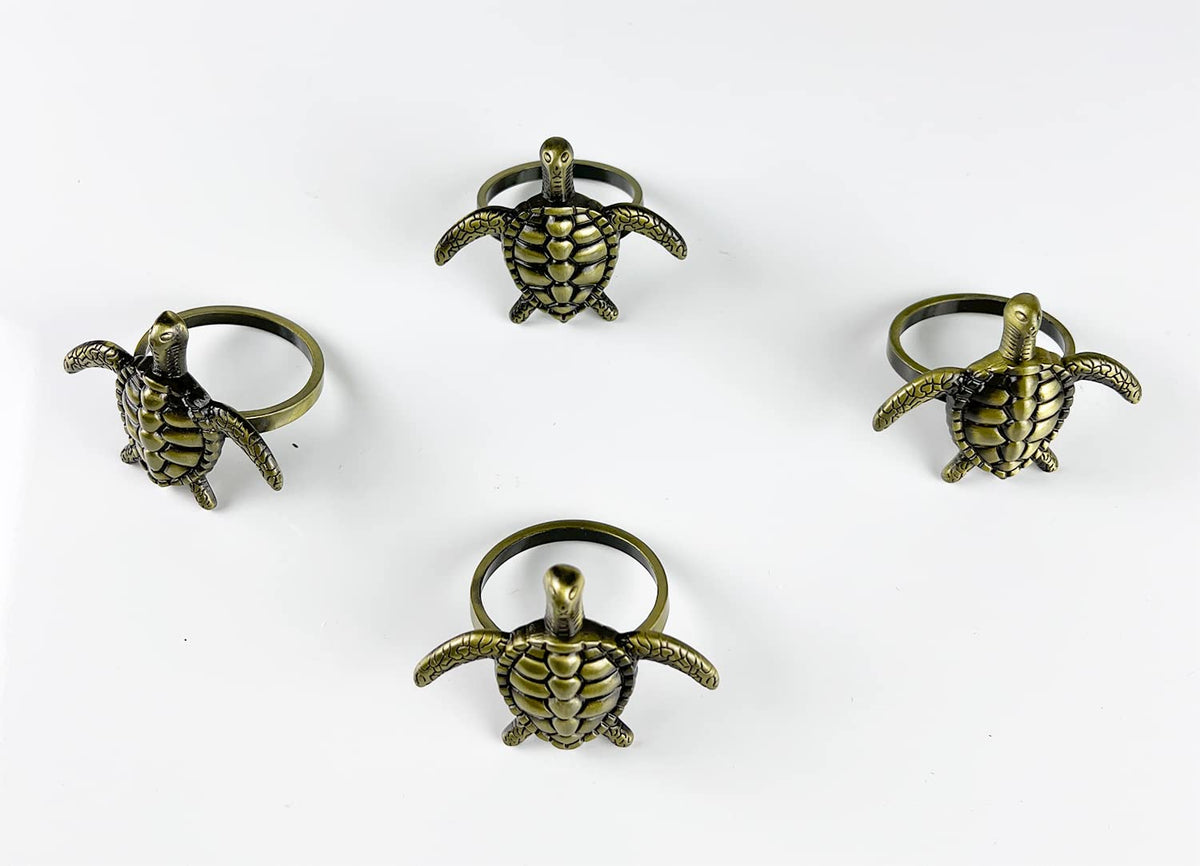 Fennco Styles Nature's Touch Sea Turtle Metal Napkin Rings, Set of 4 – Bronze Sea Creatures Napkin Holders for Family Dinner, Themed Party, Table Décor, Banquets, Holidays and Special Occasion