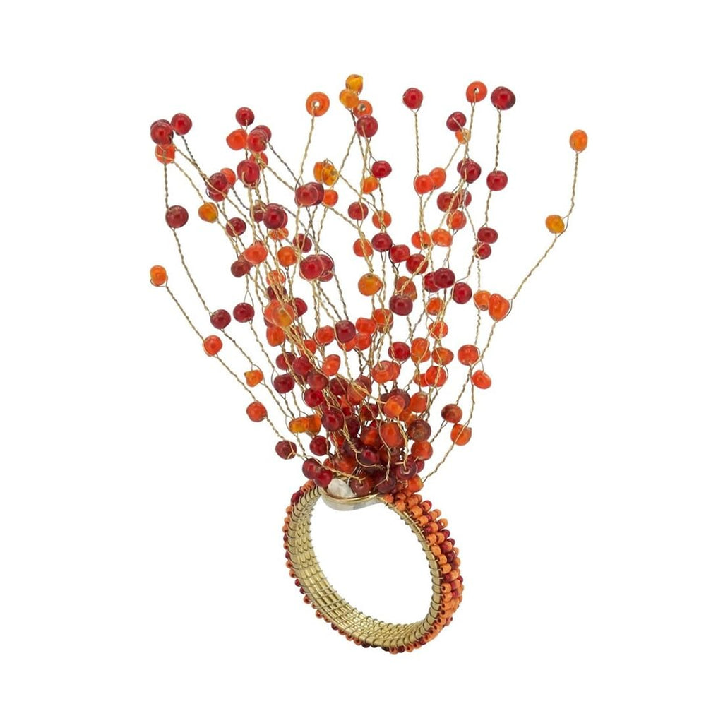 Fennco Styles Beaded Spray Design Napkin Rings, Set of 4 - Orange Napkin Holders for Home, Dining Table Decor, Banquets, Family Gathering and Special Occasion