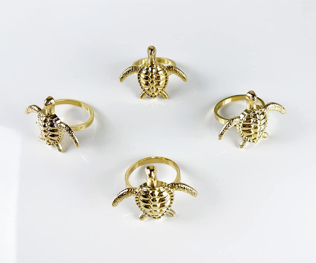 Fennco Styles Nature's Touch Sea Turtle Metal Napkin Rings, Set of 4 – Bronze Sea Creatures Napkin Holders for Family Dinner, Themed Party, Table Décor, Banquets, Holidays and Special Occasion