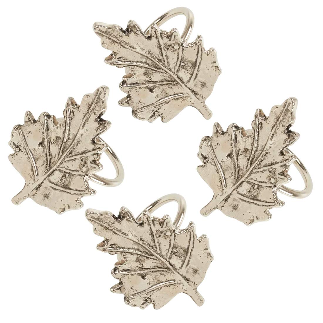 Fennco Styles Maple Leaf Metal Napkin Rings, Set of 4 - Silver Decorative Napkin Holders for Home, Dining Room, Banquet, Family Gathering, Holiday and Special Occasion