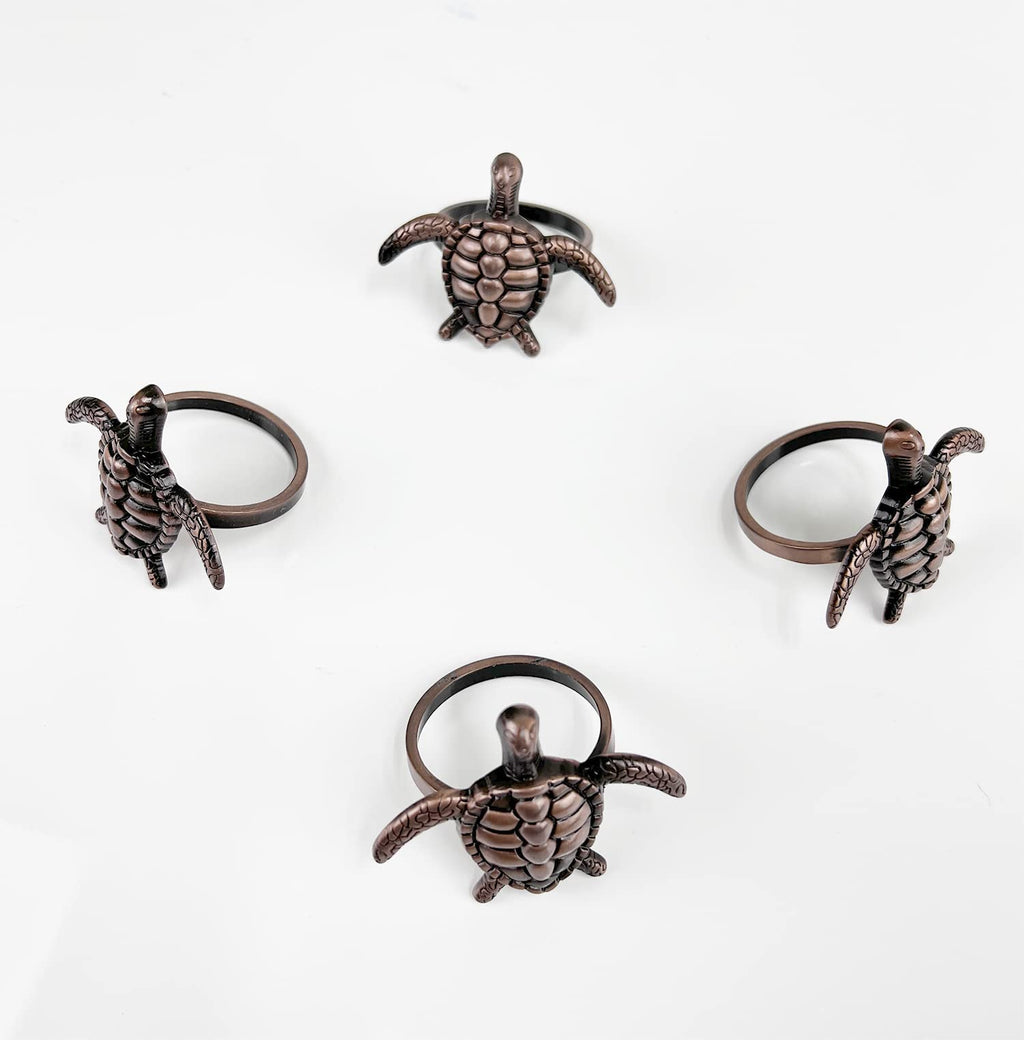 Fennco Styles Nature's Touch Sea Turtle Metal Napkin Rings, Set of 4 – Bronze Sea Creatures Napkin Holders for Family Dinner, Themed Party, Table Décor, Banquets, Holidays and Special Occasion