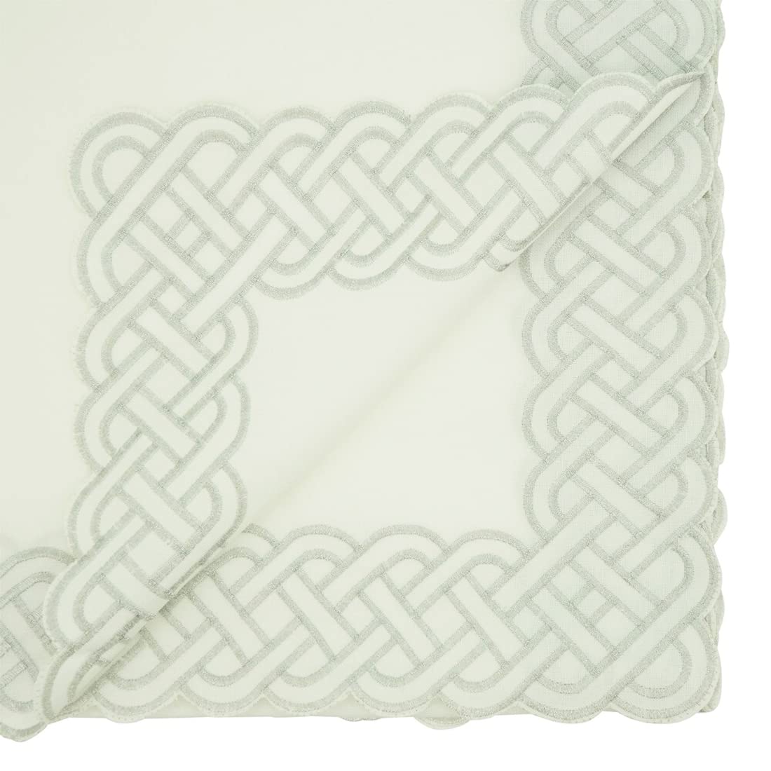 Fennco Styles Braid Emroidered Metallic Border Table Runner 16" W x 54" L - Silver Table Cover for Home Décor, Everyday Use, Christmas, Banquets and Special Events