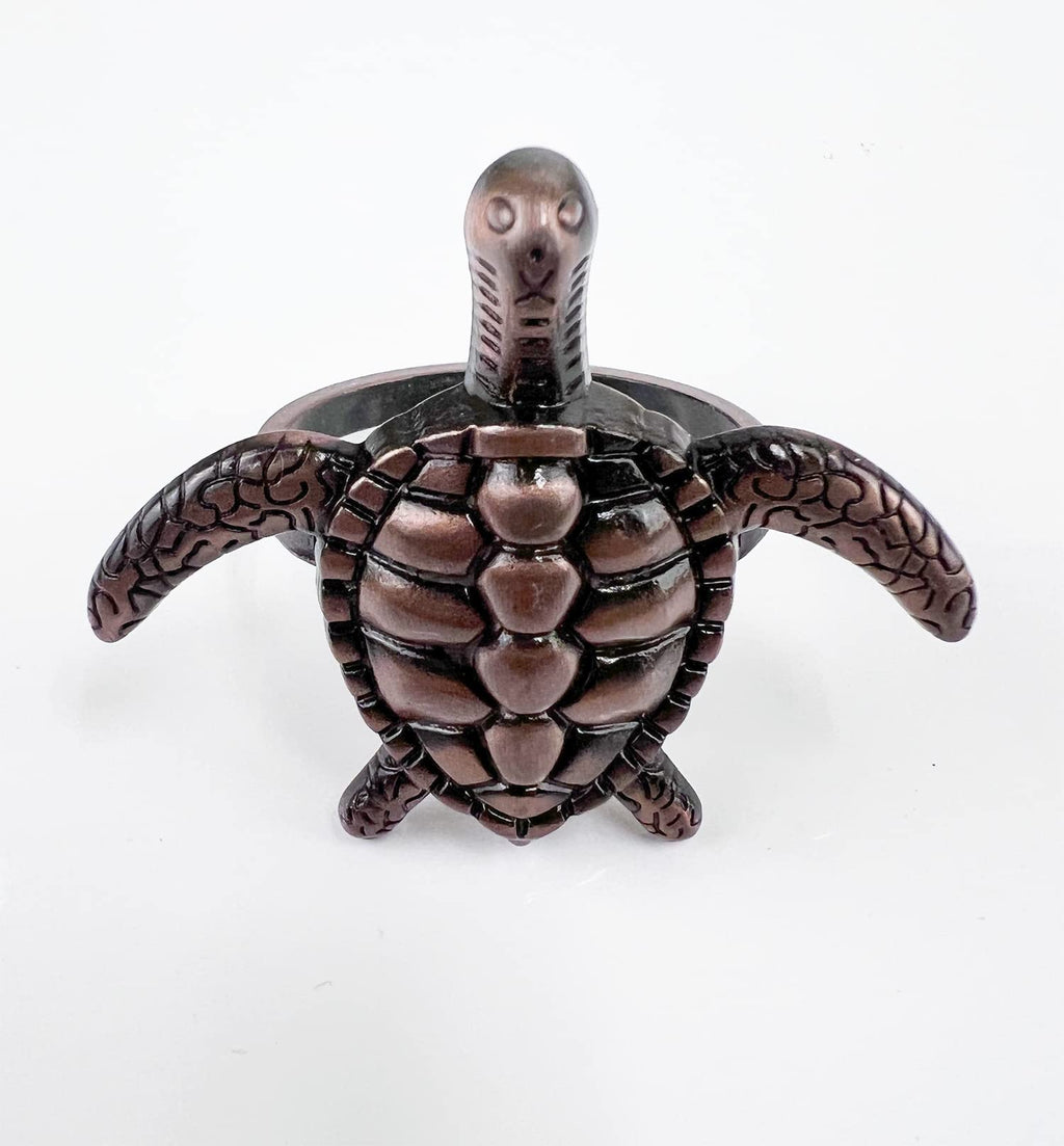 Fennco Styles Nature's Touch Sea Turtle Metal Napkin Rings, Set of 4 – Bronze Sea Creatures Napkin Holders for Family Dinner, Themed Party, Table Décor, Banquets, Holidays and Special Occasion