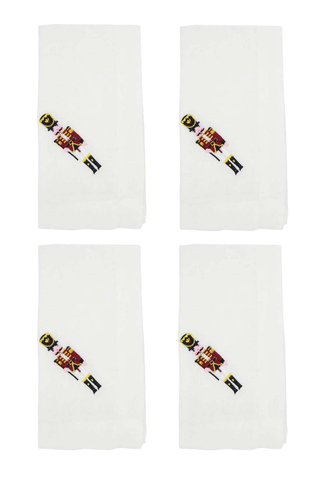 Fennco Styles Embroidered Nutcracker Holiday Cloth Napkins 20" W x 20" L, Set of 4 - White Festive Dinner Napkins for Christmas, Dining Table, Family Gatherings, Banquets & Home Décor