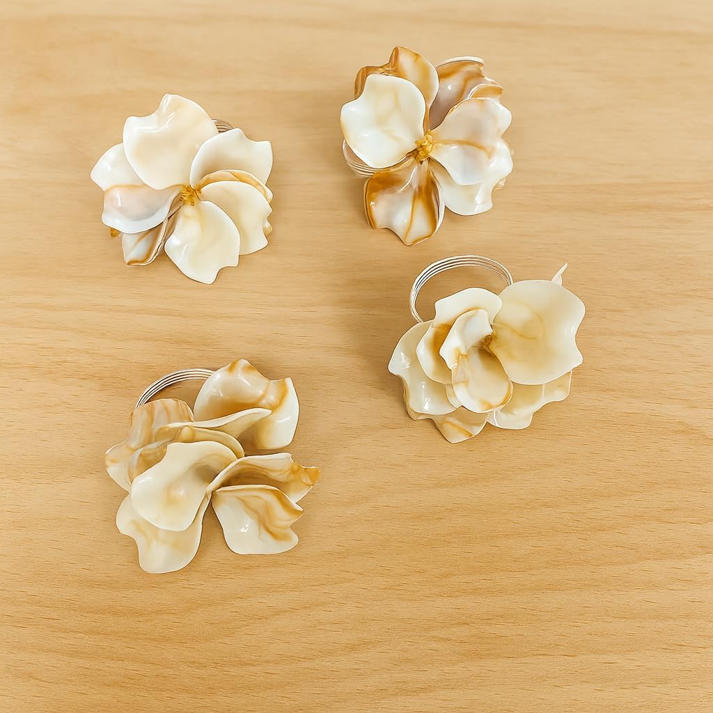 Elegant Flower Design Decorative Napkin Rings, Set of 4 – Peach Floral Napkin Holders for Wedding, Parties, Holiday Dinners & Everyday Use