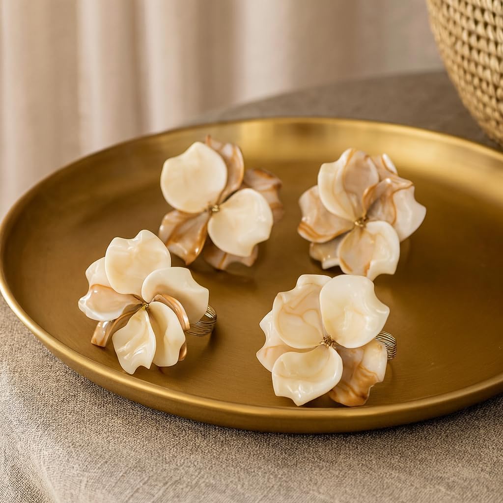 Elegant Flower Design Decorative Napkin Rings, Set of 4 – Peach Floral Napkin Holders for Wedding, Parties, Holiday Dinners & Everyday Use