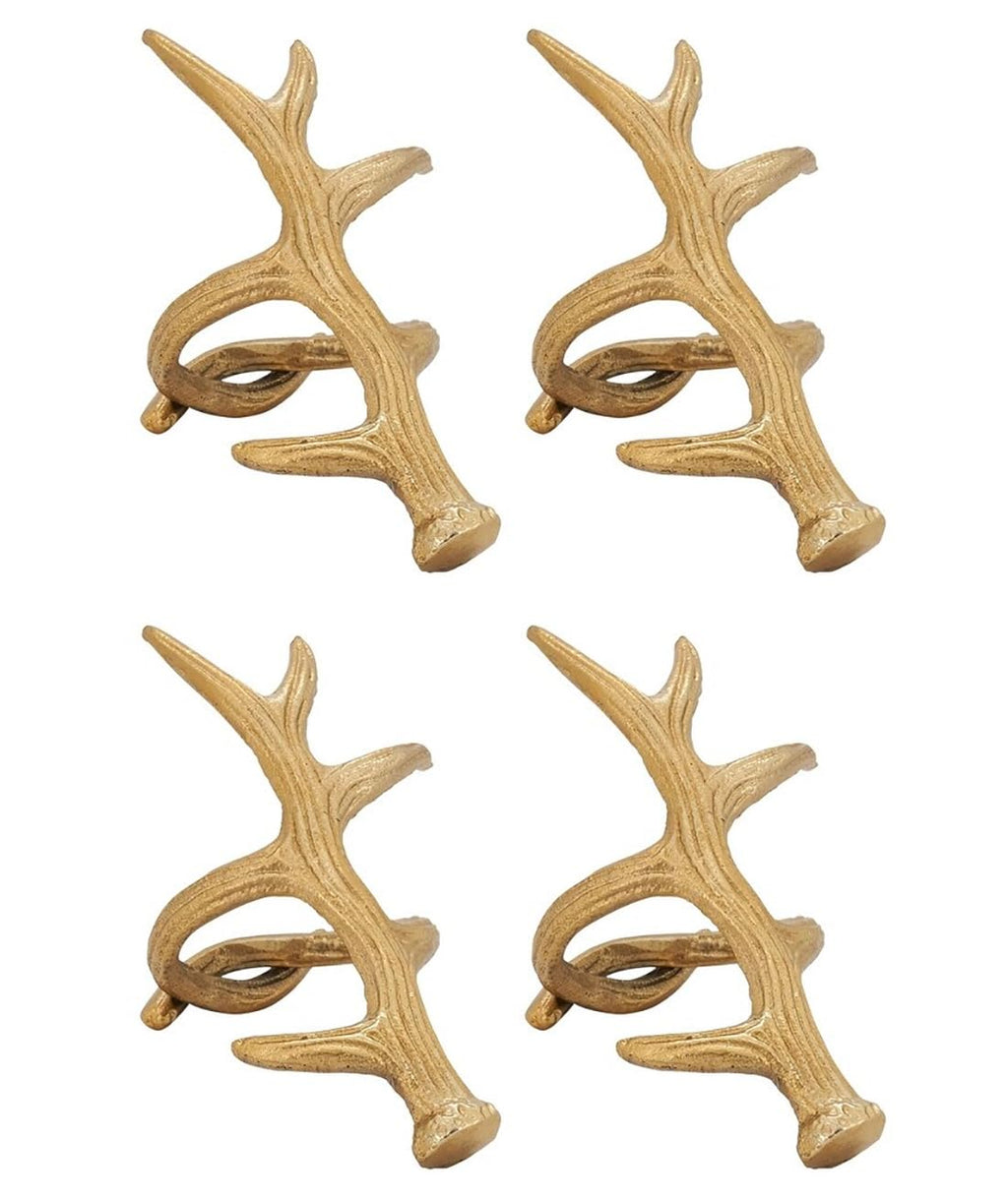 Fennco Styles Rustic Antler Design Aluminum Napkin Rings, Set of 4- Bronze Branch Napkin Holders for Home Decor, Banquets, Holiday and Special Occasions